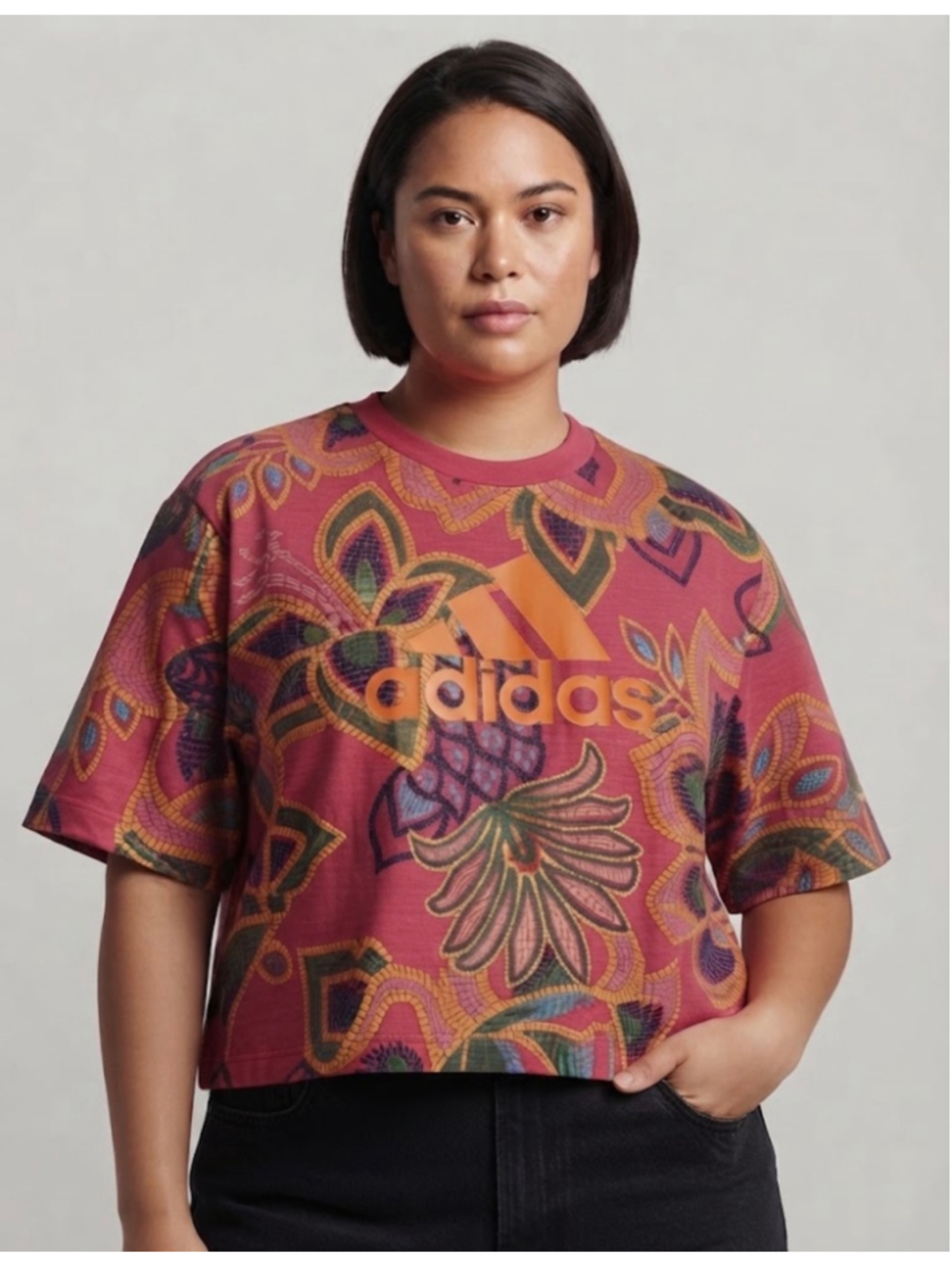 Adidas Floral Print Short Sleeve Tee Pink Orange Size XL